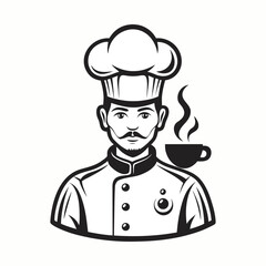 Coffee Shop Chef Vector Illustration with Steam Forming Chef Hat Silhouette, Barista Art, Cafe Cooking Icon, Hot Beverage Design