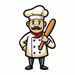 French Bakery Chef Vector Illustration with Crossed Baguette, Artisan Pastry Cooking, Culinary Chef Cartoon Character Design for Bakery