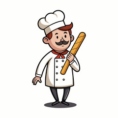 French Bakery Chef Vector Illustration with Crossed Baguette, Artisan Pastry Cooking, Culinary Chef Cartoon Character Design for Bakery