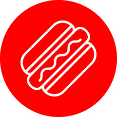 Hot Dog Vector Line White Circle Red Icon Design