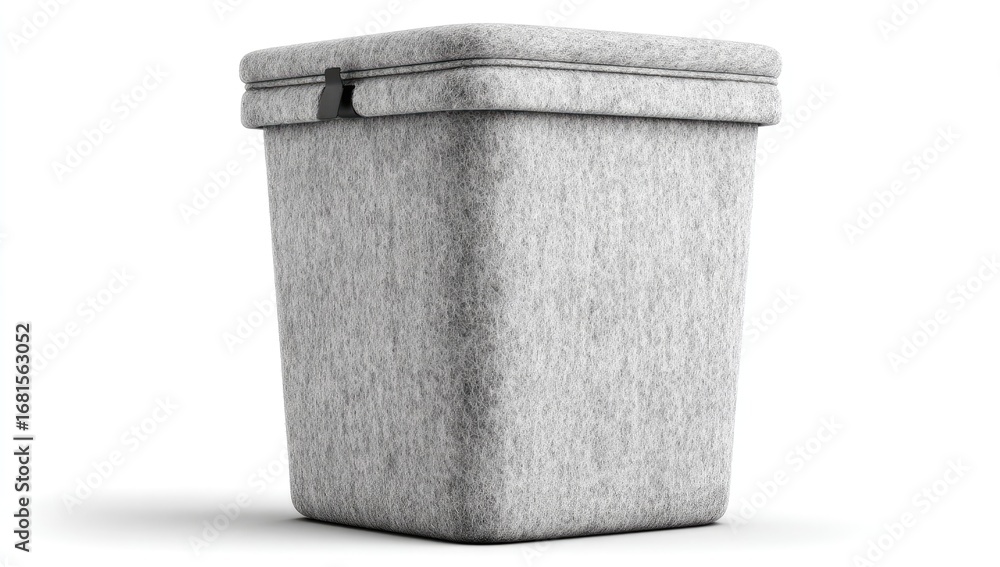 Poster a light gray storage container with a textured surface and a dark gray clasp stands out against a pl