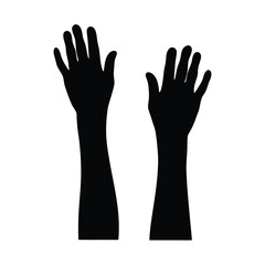 Obraz premium Two arms raised upwards in silhouette isolated against a white background