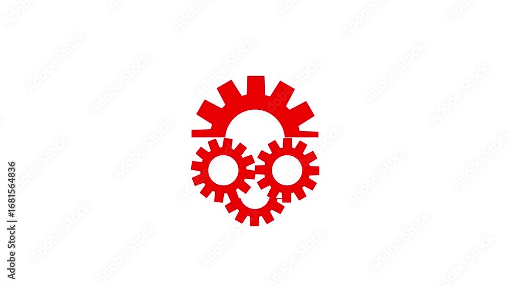 Poster three interlocking red gears on a clean white background symbolizing teamwork and mechanical connect