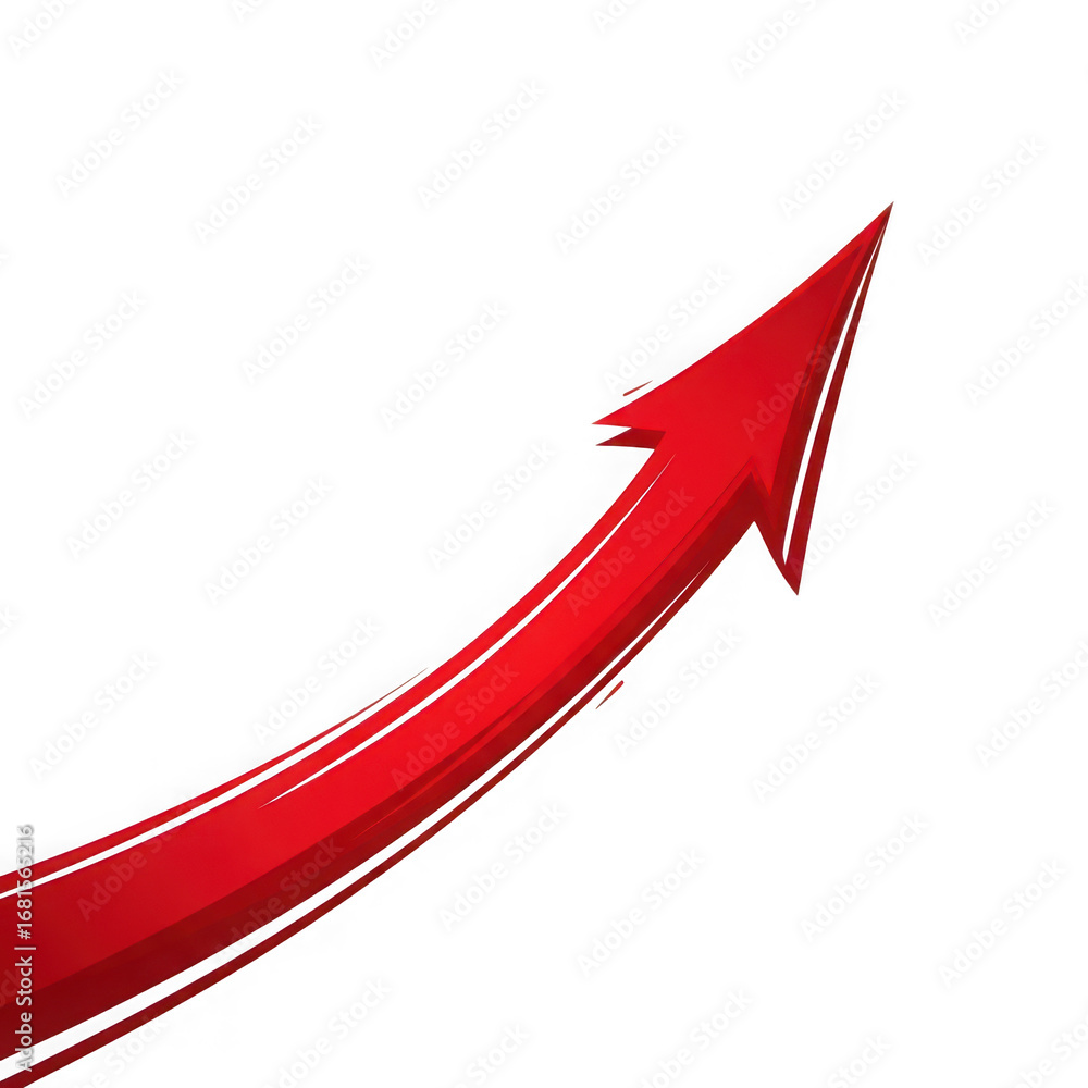 Poster stylized red arrow with dynamic lines curving upwards on a black background graphic design isolated 