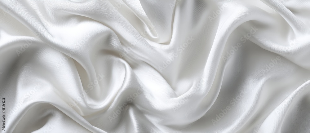 Poster abstract close-up of flowing white silk fabric with soft light and shadows creating elegant folds an