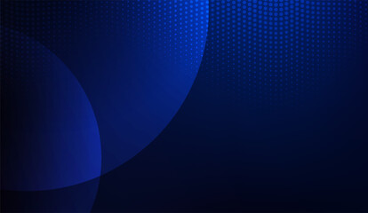 The image displays a dynamic, layered abstract background featuring dark and light shades of blue, accentuated by circular shapes and subtle halftone patterns to add visual depth and interest