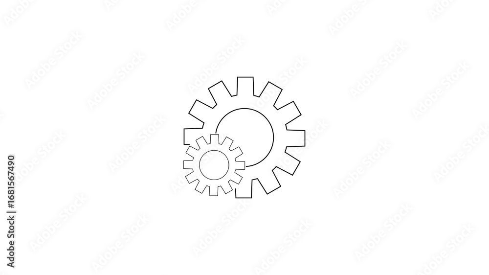 Poster two interlocking outline gears one large and one small on a clean white background