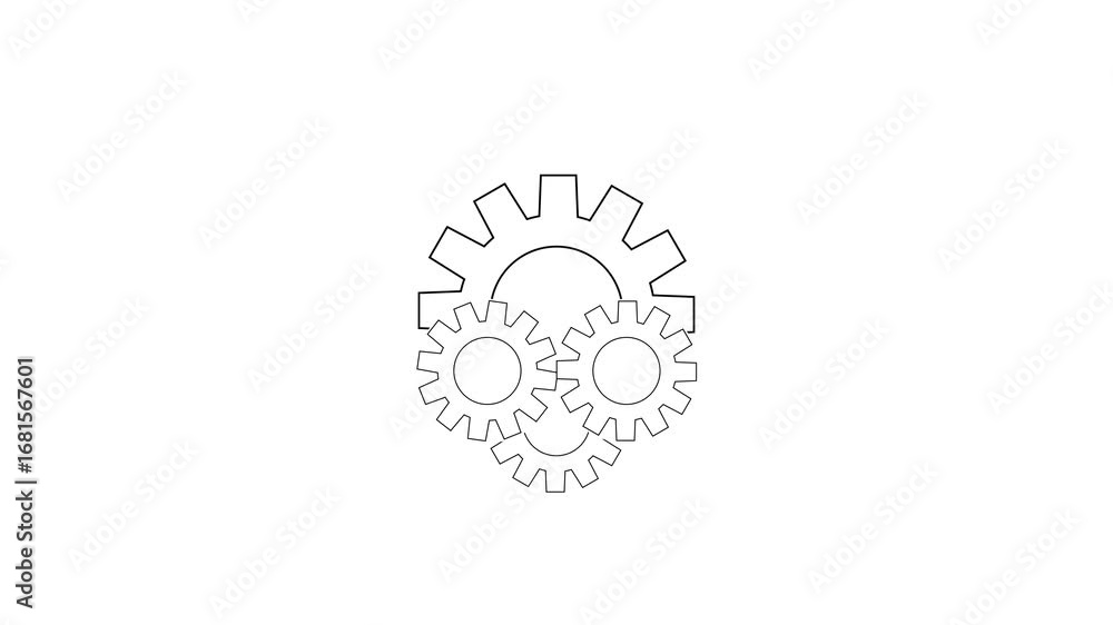 Aufkleber three interlocking gear outlines symbolizing teamwork connection and mechanical operation on a white