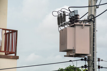 Power Transformer on Utility Pole Outdoor