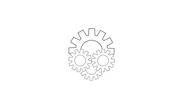 Three interlocking gear outlines symbolizing teamwork connection and mechanical operation on a white background