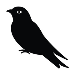 Striking black silhouette of a perched swallow against a white backdrop