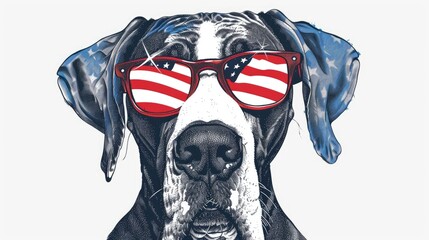 dog red sunglass usa flag in neck blur background outdoor a memorial day military veterans and patriotism concept happy independence day, 4th july , Happy Memorial day