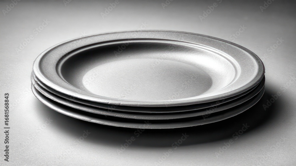 Poster four gray plates are stacked on top of each other, showcasing their minimalist design and smooth tex