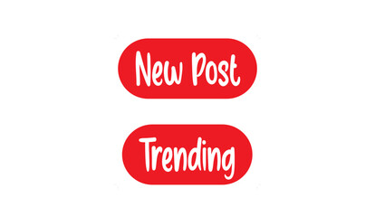 Eye-catching red vector graphic displays the phrase 'New Post' above 'Trending' in white, presented on a clean, minimalist white background for effective visual communication