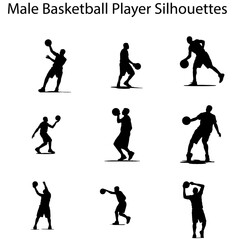 Set of Male Basketball Player Silhouettes