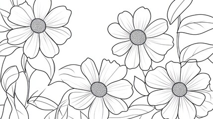 Floral Line Art Design Background, Elegant Botanical Illustration, Printable Template