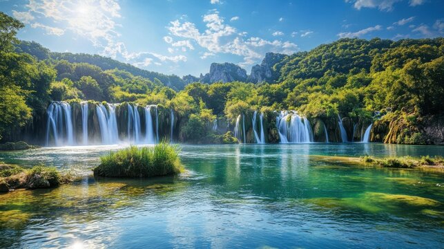 Long exposure image of a wonderful waterfall. Tortum Waterfall morning view. Uzundere, Erzurum, Turkey