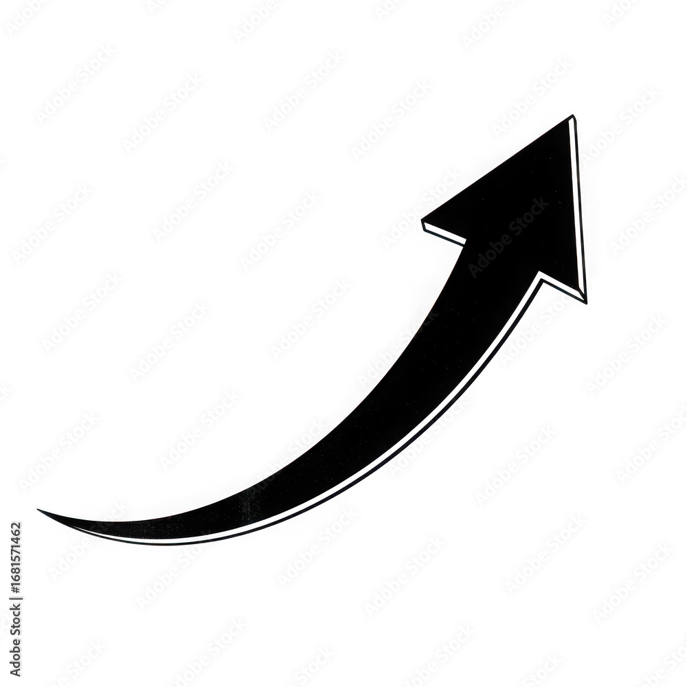 Poster white outline of a curved arrow pointing upwards on a black background direction growth isolated on 