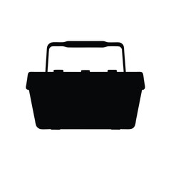 Solid black silhouette of a plastic toolbox with a handle above it