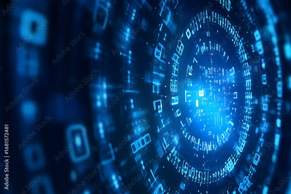 Poster blue data tunnel with abstract digital numbers. futuristic cyberspace and network concept. for big d
