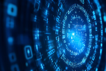 Blue data tunnel with abstract digital numbers. Futuristic cyberspace and network concept. For big data visualization.