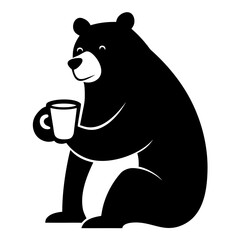 Cute bear holding a coffee cup silhouette