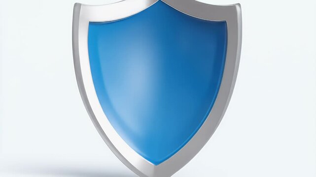 3D rendered image of a stylized blue shield with a metallic silver frame