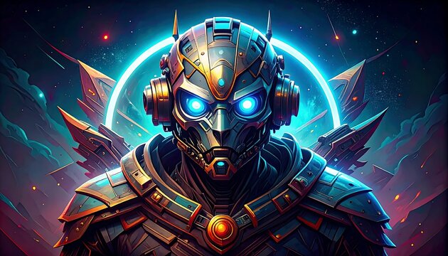 Futuristic robot warrior portrait
