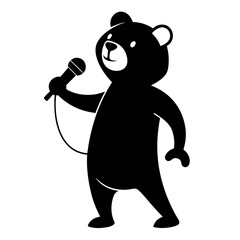 Cute cartoon bear singing with a microphone silhouette