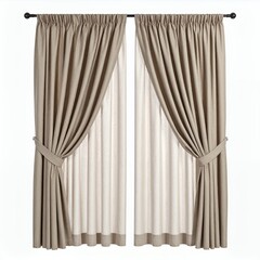 Elegant window coverings create a sophisticated home atmosphere on white background