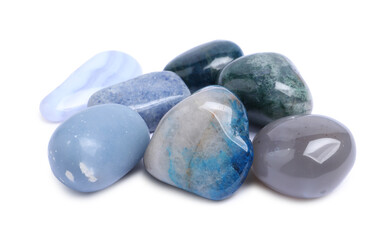 Many different healing stones isolated on white
