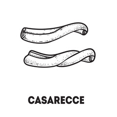 Pasta casarecce sketch. Italian food. Hand drawn vector illustration. Casarecce pasta Engraved style. Detailed black and white illustration.