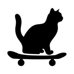 Black cat silhouette riding a skateboard silhouette