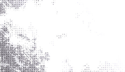 Abstract white background features an arrangement of small gray halftone dots and distressed texture with a grunge aesthetic, creating a modern yet vintage visual appeal
