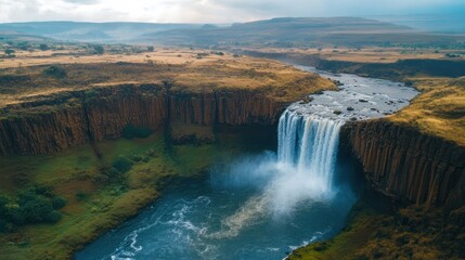Long exposure image of a wonderful waterfall. Tortum Waterfall morning view. Uzundere, Erzurum, Turkey