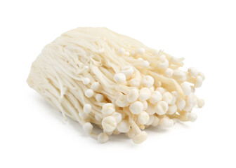 Cluster of fresh enoki mushrooms isolated on white