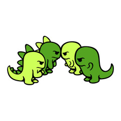 4 Enemy T-Rex Stegosaurus Friends Angry Argue Evil Team Fight