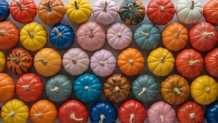 Colorful decorative pumpkins arranged in seamless pattern