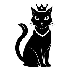 Black cat wearing a crown and collar silhouette