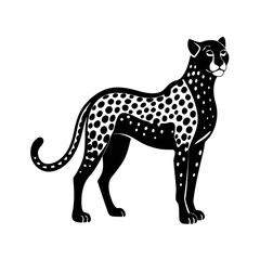 Elegant cheetah standing profile silhouette with spotted pattern