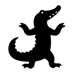 Dancing crocodile silhouette with open mouth and spreading arms