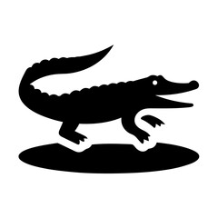 Playful alligator silhouette jumping over water silhouette