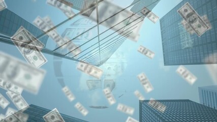 Animation of social media icons and financial data processing over globe - Powered by Adobe