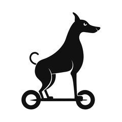 Dog riding a scooter silhouette