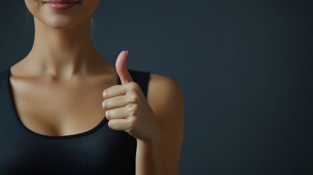 Close up portrait of a joyful young teenage girl dressed in denim jacket showing thumbs up gesture isolated over gray background