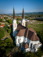 Aerial view of old cathedral in Futog near Novi Sad, Serbia