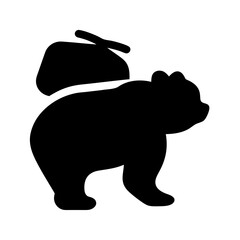 Black silhouette of a bear carrying a large sack on its back
