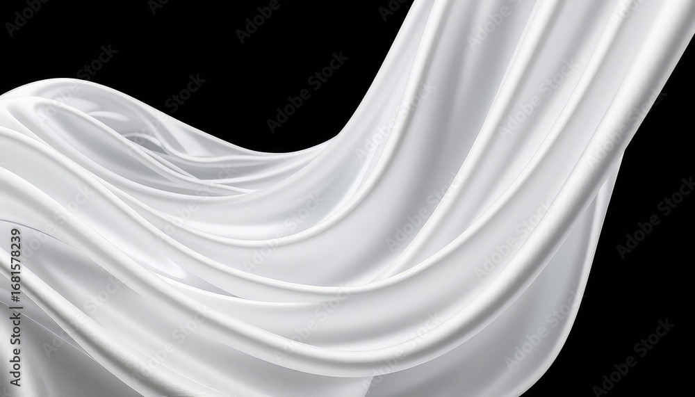Poster elegant white fabric folds softly against a dark backdrop, creating a smooth and flowing abstract de