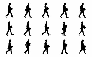 Obraz premium Vector art of silhouettes of business people walking