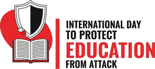 Naklejka premium International day to protect education from attack with shield and book on white background